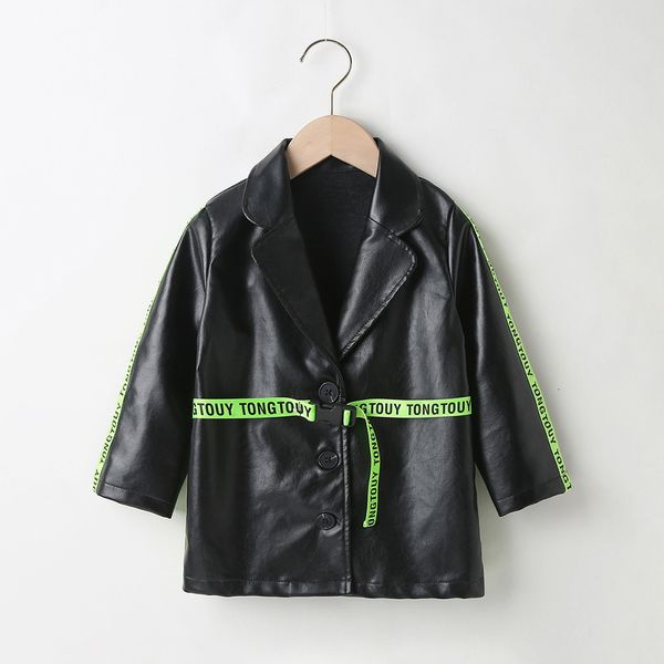 

spring and autumn black solid color belt pu leather lapel version hoodless single breasted leather jacket, White