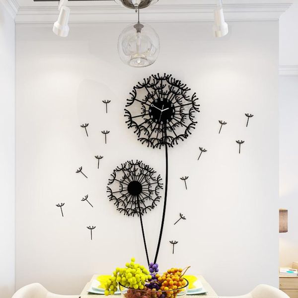 

wall clocks 3d clock sticker dandelion flower watch home decor diy living room saat duvar saati decoration accessories 5k52
