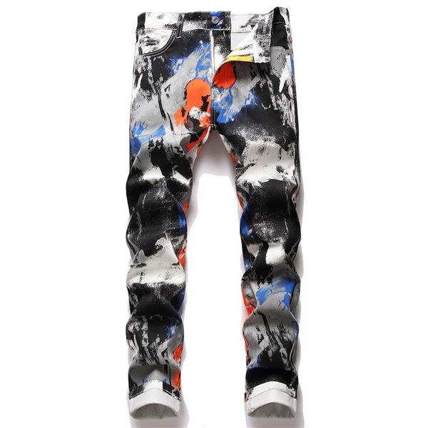 

men's jeans men camouflage printed autumn straight hip hop male streetwear camo slim denim trousers, Blue