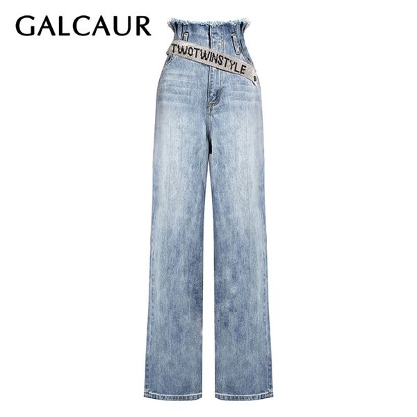

galcaur denim women's trouser high waist pockets loose casual large size long wide leg pants female fashion summer 210925, Black;white