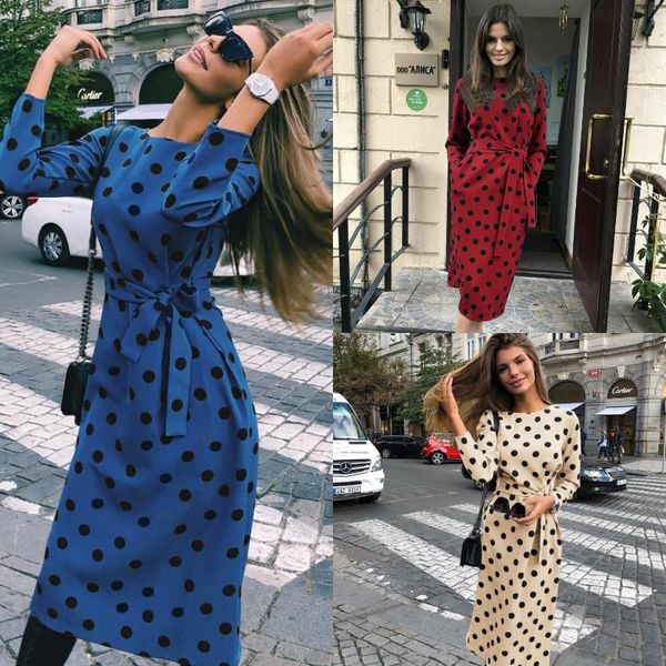 

casual dresses 2022 vestido longo sale polyester ukraine woman dress fall women long sleeve dot female maxi women's clothing, Black;gray
