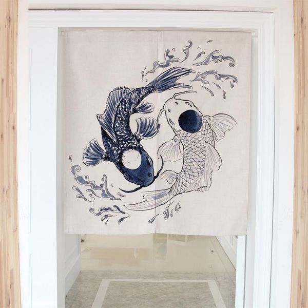

japanese lucky cat rich fish feng shui doorway curtain partition half door japan room decor noren & drapes