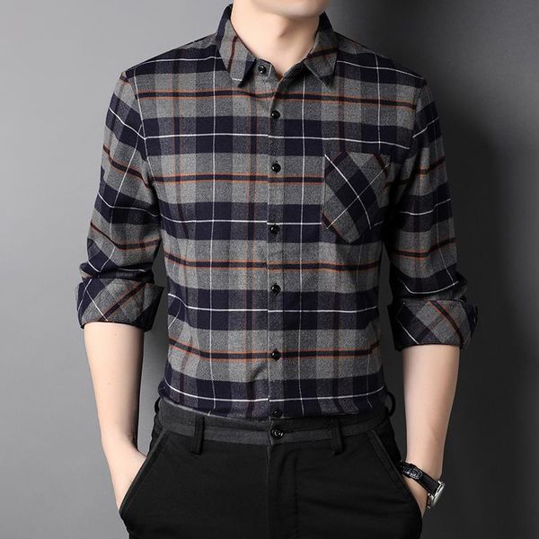 

men's casual shirts plaid for men autumn long sleeve dress shirt middle-agedg slim social streetwear chemise homme, White;black