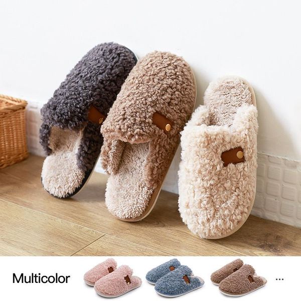 

slippers winter indoor home hairy cozy memory foam couples slides plush lining warm shoes cotton fluffy women's unisex, Black