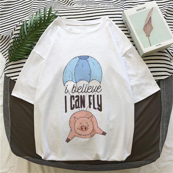 

highstreet 80s vintage harajuku vogue women tshirt kawaii pig cartoon print summer funny lovely short sleeve all-match white women's t-