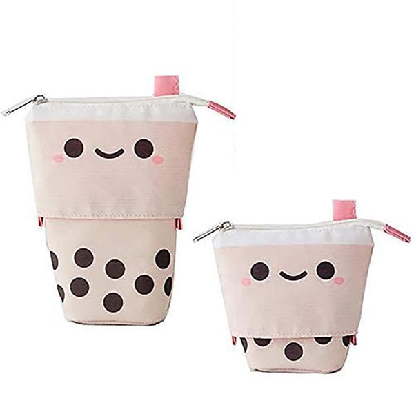 

stand stationery box, with cute cartoon smiling face and black dot organizer, very suitable for cosmetic bags pencil