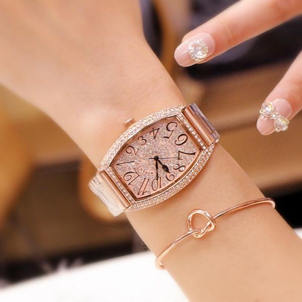 

wristwatches 2021 selling barrel shape watches women fashion ladies watch women's magnet mesh belt full of crystals students, Slivery;brown