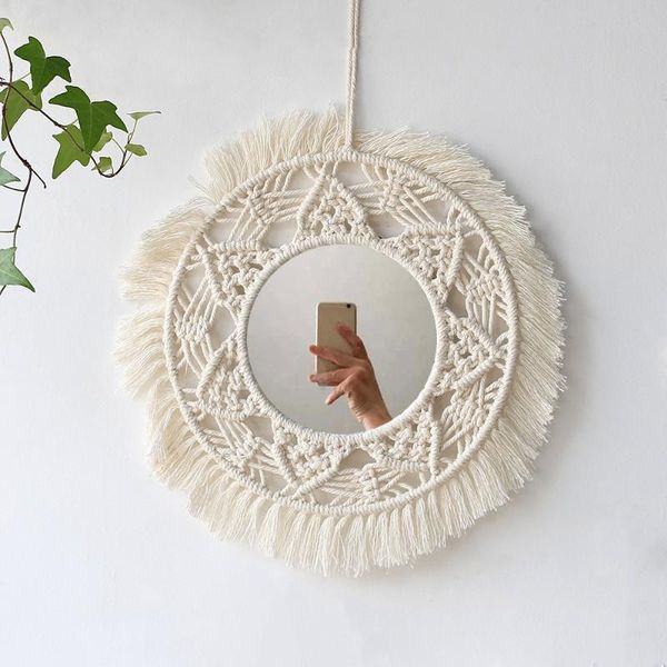 

mirrors boho round handmade macrame mirror makeup porch decorative wall home decor living room bedroom christmas decoration
