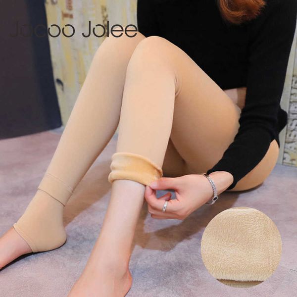 

women winter thick warm plus velvet leggings brushed lining stretch fleece pants high elasticity leggings fitness trouser 210619, Black