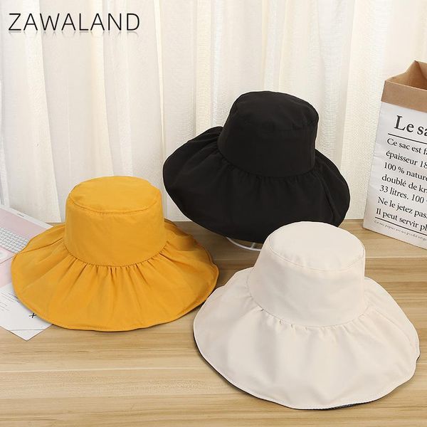 

wide brim hats zawaland women black rubber cap solid color basin travel sun protection bucket hat outdoor casual large-brimmed decor, Blue;gray