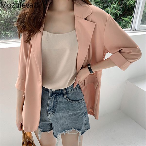 

summer women's blazers solid 4 colors casual three quarter loose jacket one button notched wild t-shirts 210427, White;black