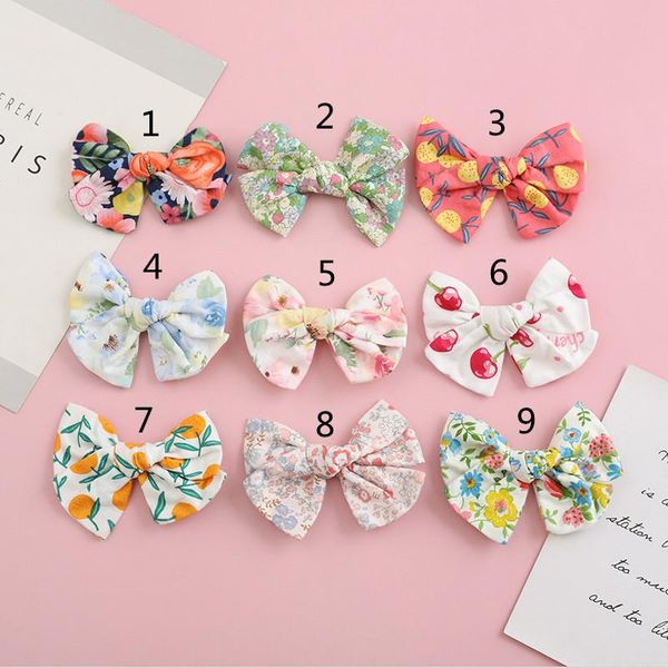 

cute hair bow clips sweet flower print satin bowknot hairpins for girls barrettes headwear accessories, Slivery;white