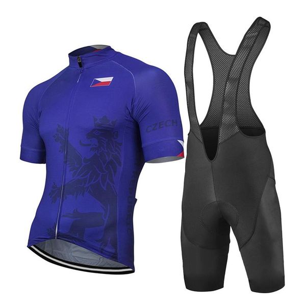 

czech republic summer blue men's pro team short sleeve cycling jersey sets bib gel pad bicycle mtb sports bike clothing racing, Black;blue
