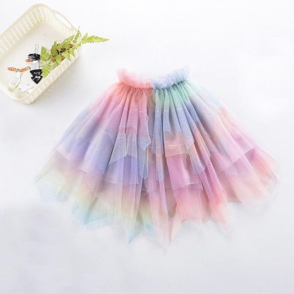 

skirts fashion summer girls princess skirt baby girl clothes kids party mesh rainbow pastel high low tutu children s9024, Blue