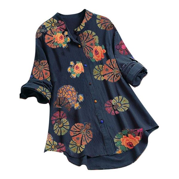 

women's blouses & shirts elegant blouse casual flower print plus size blusas mujer long sleeve o-neck button loose shirt harajuku lady, White