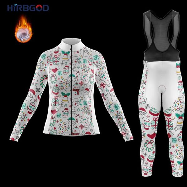 

racing sets hirbgod christmas style cycling thermal fleece winter long sleeve bib jersey wear women`s endurable bike, Black;blue