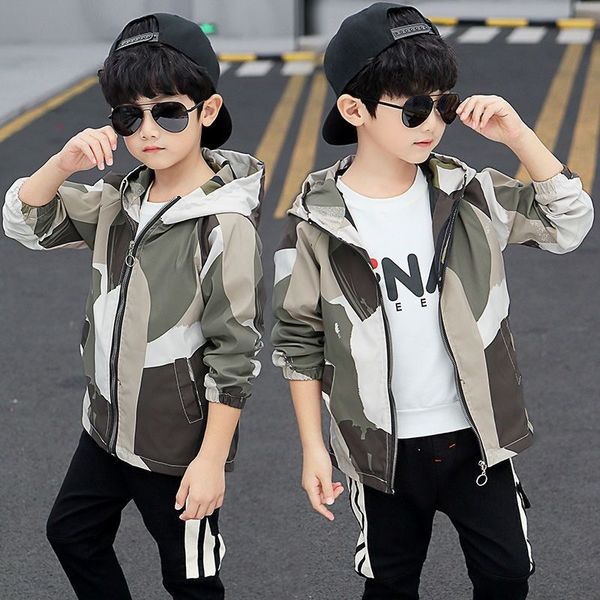 

boys jackets new autumn kids jacket boys fashion camouflage print long sleeve outerwear coats hooded children clothing, Blue;gray
