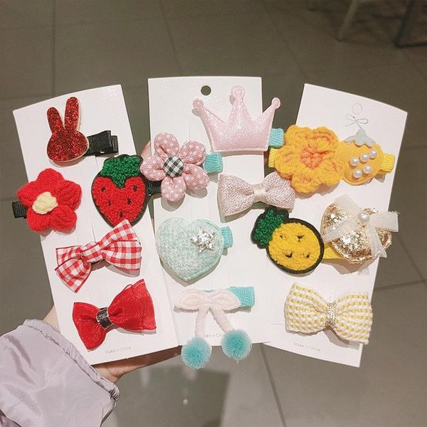 

hair accessories 5 pcs/set children cute colors knitting cartoon ornament clips baby girls lovely hairpins kids, Slivery;white