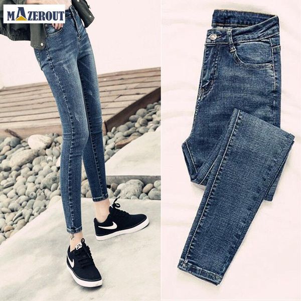 

women's jeans mazerout women`s high waist dark blue women casual fashion stretch skinny denim jean pants elastic trousers