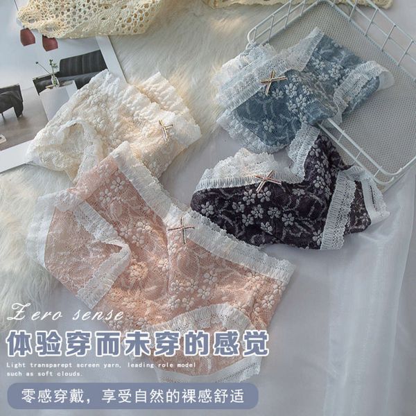 

original girl's soft candy comfortable out lovely lace middle waist women's breathable triangular sweet underwear, Black;pink