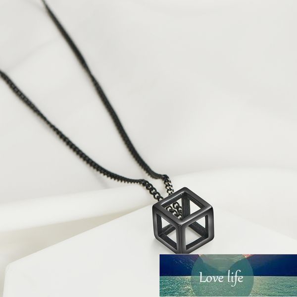 

punk hollow cube pendient necklaces for men women stainless steel square charm jewelry necklace geometric collier fashion factory price expe, Silver