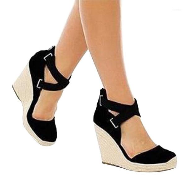 

slippers sagace 2021 summer women sandals retro fashion womens espadrilles wedges flats shoes platform roman sandals11, Black