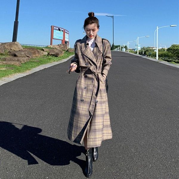 

women's trench coats mid-length windbreaker autumn england style all-match temperament female coat, Tan;black