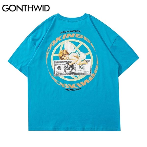 Magliette Harajuku Anime Cartoon Angelo T-Shirt a maniche corte in cotone Moda casual Streetwear Allentato Estate Mens Tees Top 210602