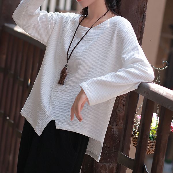 

polo spring fall style of linen cotton leisure loosed from long sleeve female shirt red irregular clothes, White