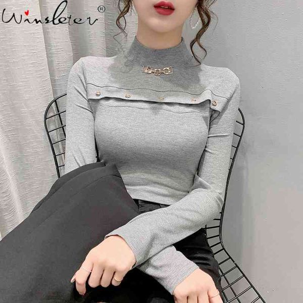

women's t-shirt spring fall korean style women fashion button hollow out ropa mujer all match cotton tees t0n226a b3n2, White