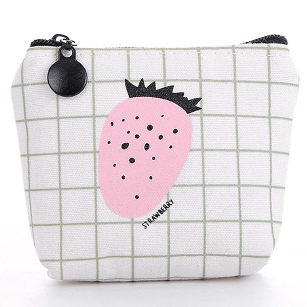 

purse creative melon canvas wallet color cartoon strawberry pattern large capacity card pack key bag, White