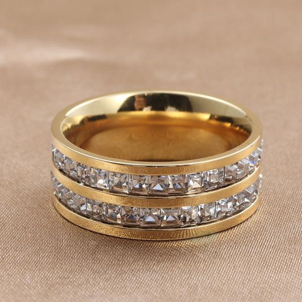 

wedding rings fashion stainless steel white stone ring women's simple punk jewelry gift 24088, Slivery;golden