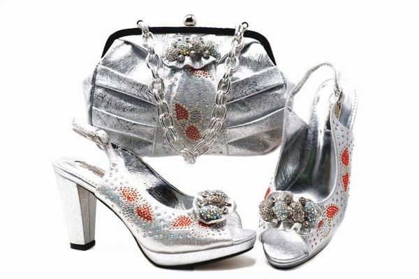 

most silver women pumps and bag set with big crystal bowtie design african shoes match handbag for dress x44,heel 10cm, Black