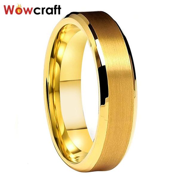 

wedding rings 6mm double bevel tungsten carbide for men women bands brushed finish comfort fit, Slivery;golden
