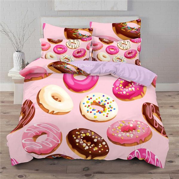 

bedding sets pink donuts cute girl kids set colorful duvet cover pillowcase 2/3pc single twin king  size for child birthday gift