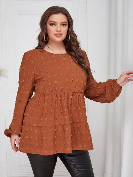 

plus swiss dot lantern sleeve peplum blouse c9cb#, Black