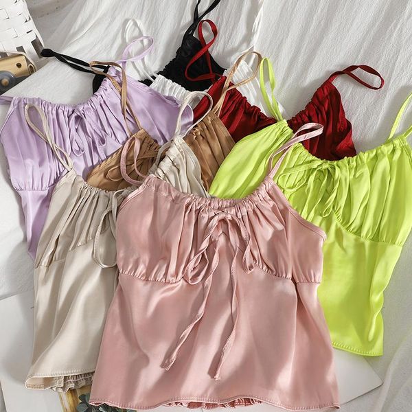 

women's tanks & camis fashion chic satin women tank spaghetti strap sleeveless elastic back shirt y2k 121260wta, White