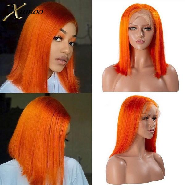 

lace wigs xumoo 13x4 front wig straight orange cosplay short bob cut cuticle aligned remy braizlian human hair with baby, Black;brown