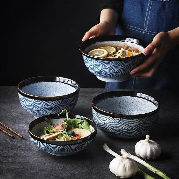

japanese style retro ceramic noodle soup bowl rice large size restaurant use bowls