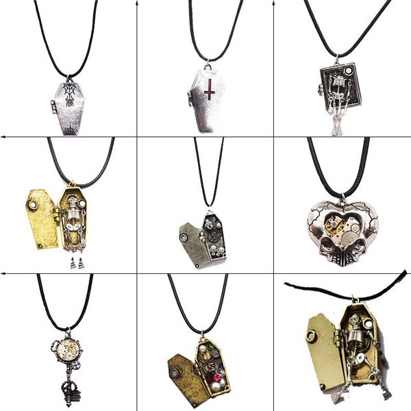 

pendant necklaces goth spider cross skull coffin necklace for women men metal charms punk hip hop crown gothic accessories gifts, Silver
