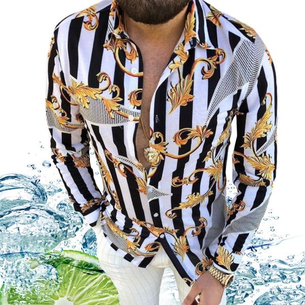 

plus size 3xl mens bohemian party blouse chemisier shirts long sleeve stripe pattern shirt loose fit print blusa man clothes xxxl blouses, White;black