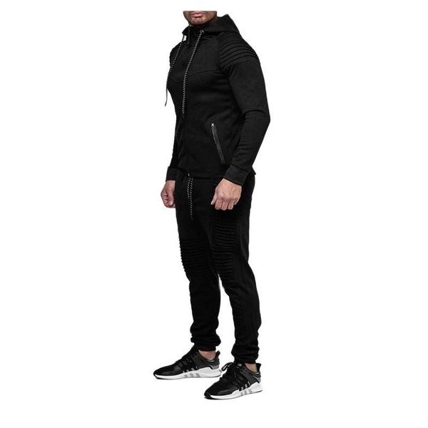 

men's hoodies & sweatshirts 2021 2 pieces autumn running tracksuit men sweatshirt sports set gym clothes sport suit training wear, Black