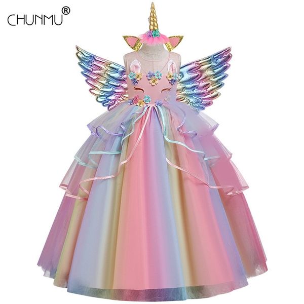 Einhorn Cosplay Mädchen Kinder Hochzeit Kleid Erstkommunion Lange Formale Ärmellose Weihnachten Prinzessin Party Prom für 210508