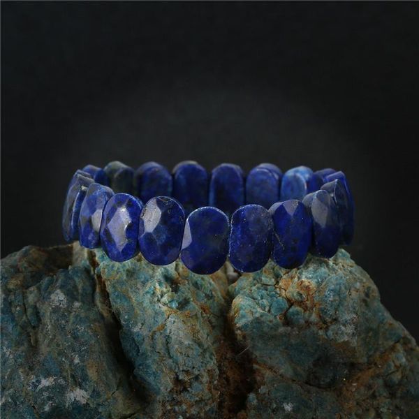 

beaded, strands charms chakra natural stone bracelets for women oval agates cab cabochon cut faceted bracelet elastic jewelry pulseira femin, Black