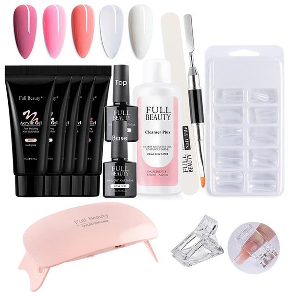 

nail art kits 13pcs poly extension gel kit all for manicure set with 5 colors uv gel, 9w mini lamp,100 x mold base coat