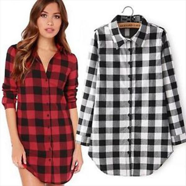 

long sleeve plaid check women shirts oversized plus size, White