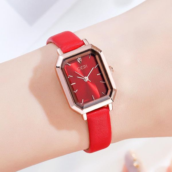 

wristwatches luxury rectangle lady watches simple minimalism design red color female wristwatch rose gold brand clock for women, Slivery;brown