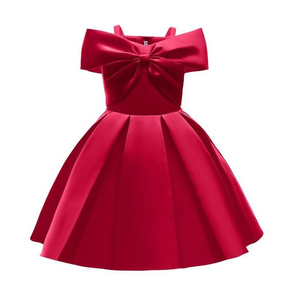 

girl's dresses sling pure color bow knot temperament princess dress girl strapless wedding birthday party children's 2021 year cos, Red;yellow
