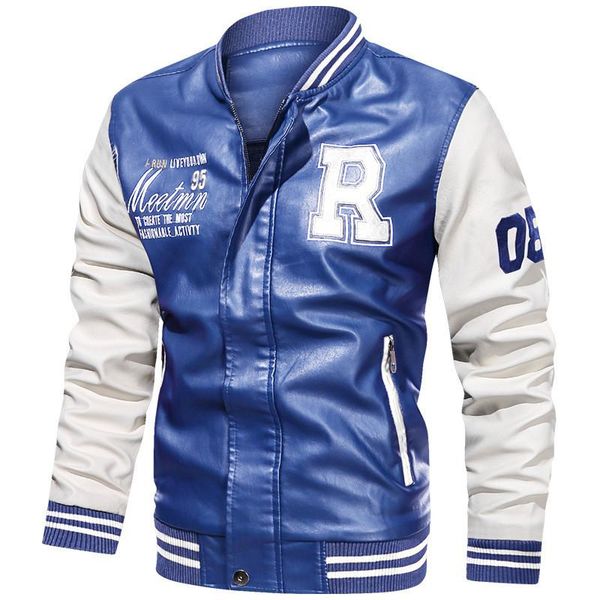 

men jacket casual letter embroidery leather streetwear fashion baseball bomber coat men's jackets, Black;brown