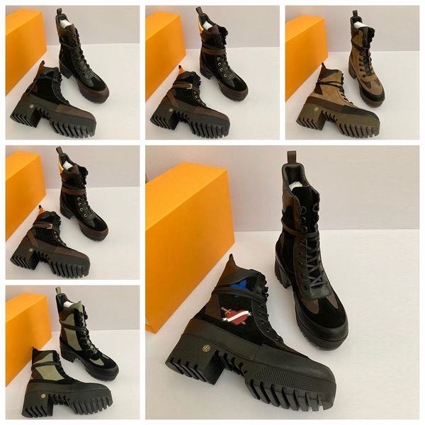 

2022 new designers shoes luxury brand designer leather women boots martin desert boot flamingos love arrow medal real leathers coarse winter, Black
